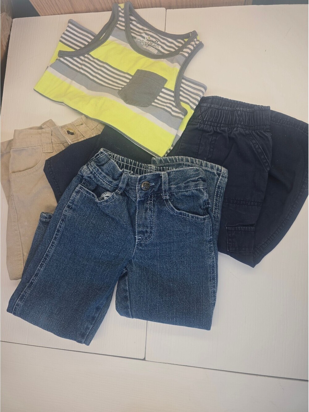Toddler Boys 3T Clothes Lot 4 Pc Tank Top Pants Jeans Jumping Beans Tan Blue